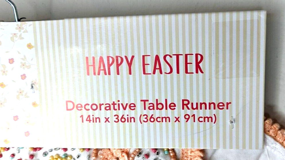 Happy Easter 36L" x 14"W 4 Bunny Rabbit Multicolor Beaded Table Runner NWT