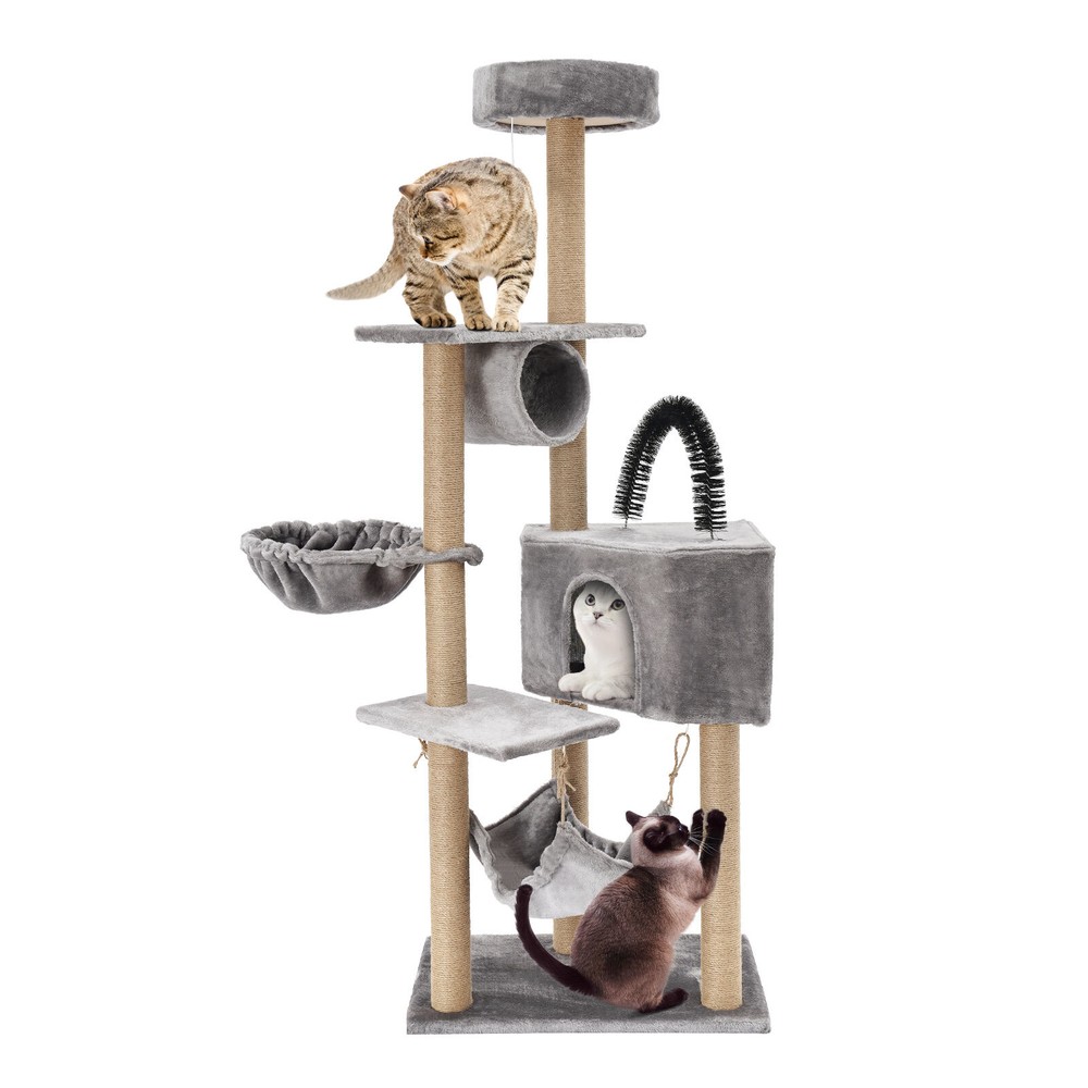Floor Standing Scratching Post Multi-Level Cat Tower Climbing Frame Silvery Grey