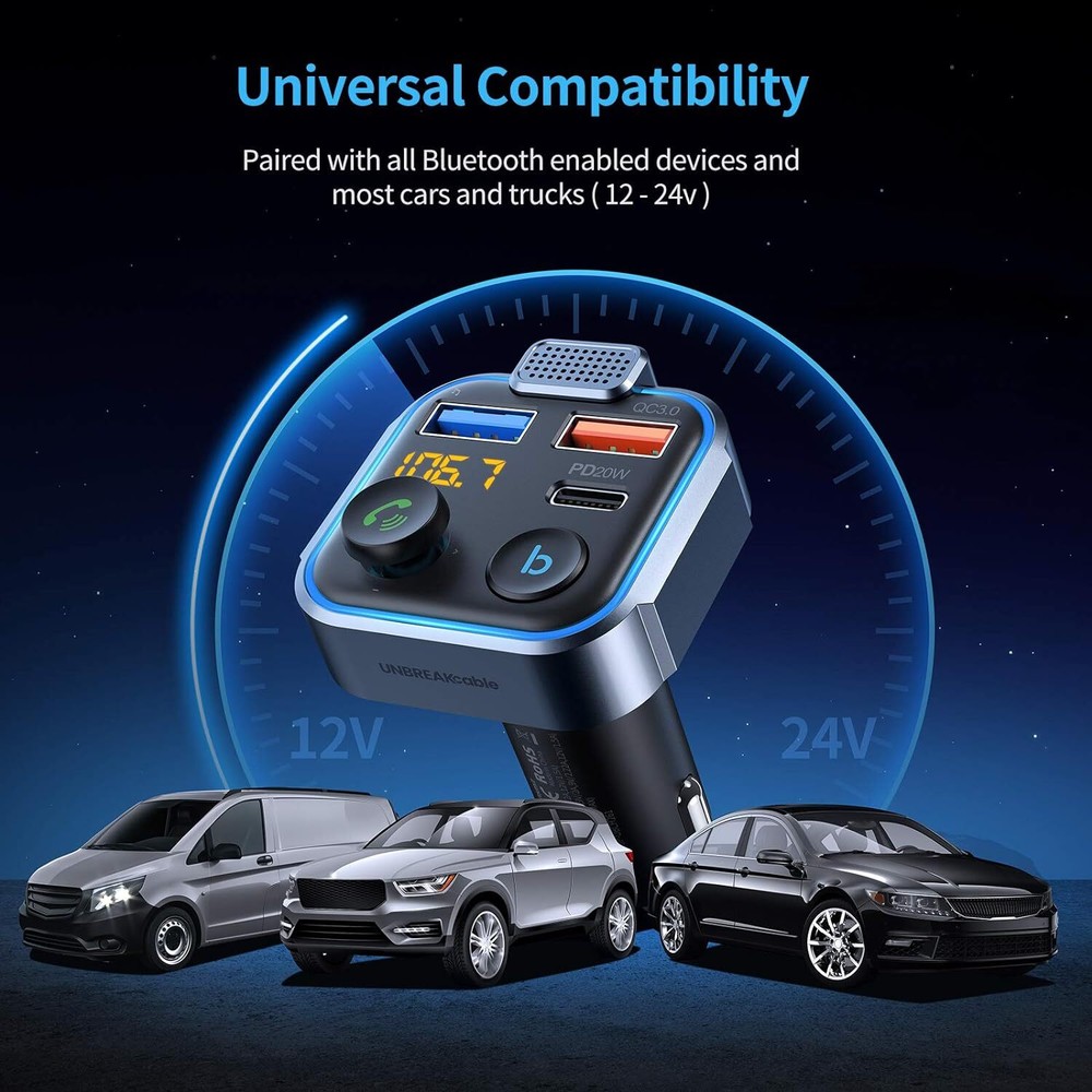 Bluetooth 5.3 Wireless Audio Adapter Fm Transmitter Fast Charging Car Kit