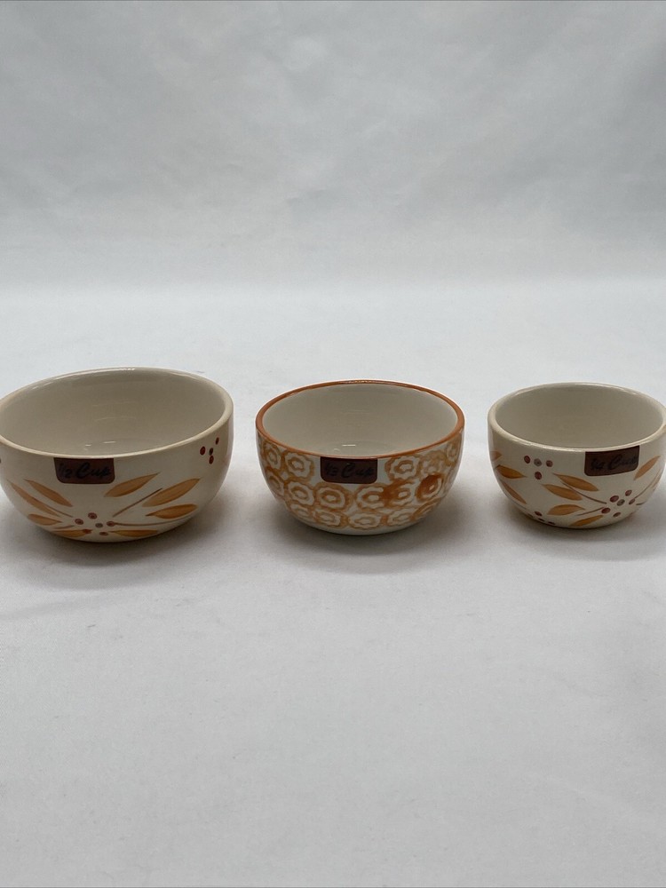 Temptations Orange Owl Ceramic Nesting Measuring Cup Set Old World