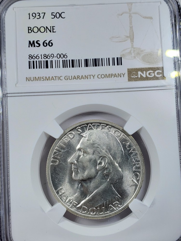 1937 BOONE COMMEMORATIVE HALF DOLLAR NGC MS66