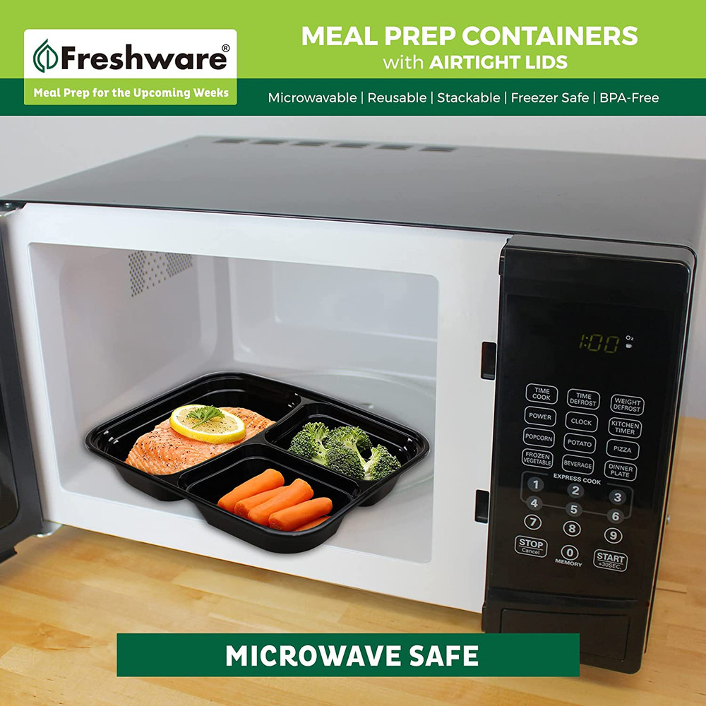 Meal Prep Containers [21 Pack] 3 Compartment with Lids, Storage Containers, Ben