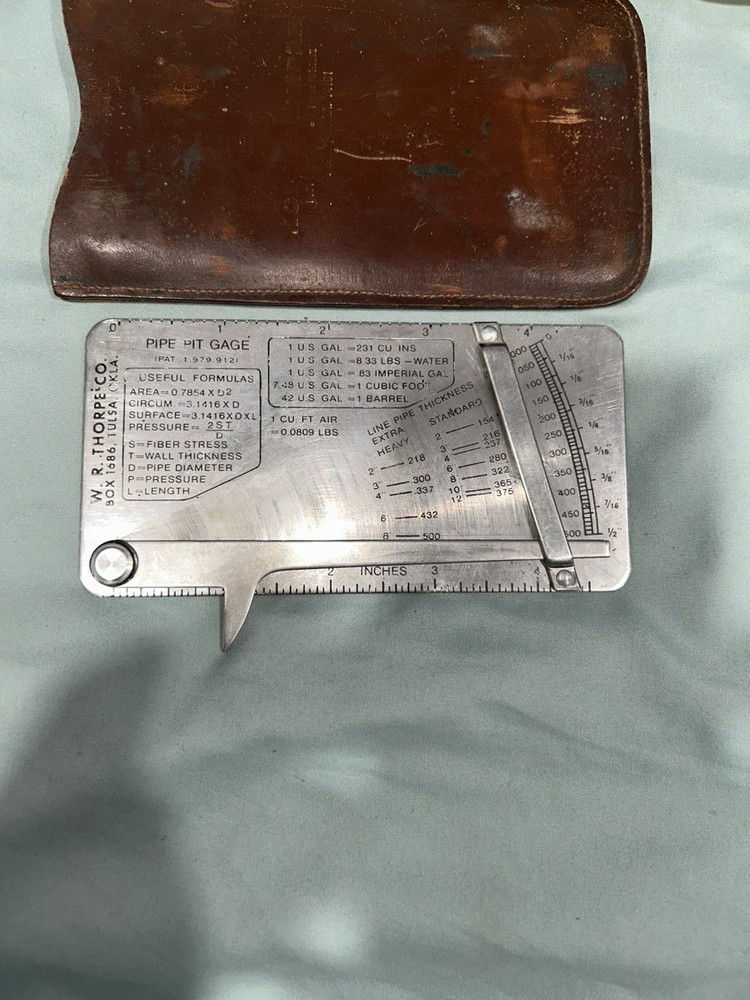 Vintage W.R. Thorpe & Co. Pipe Pit Gage with Leather Case