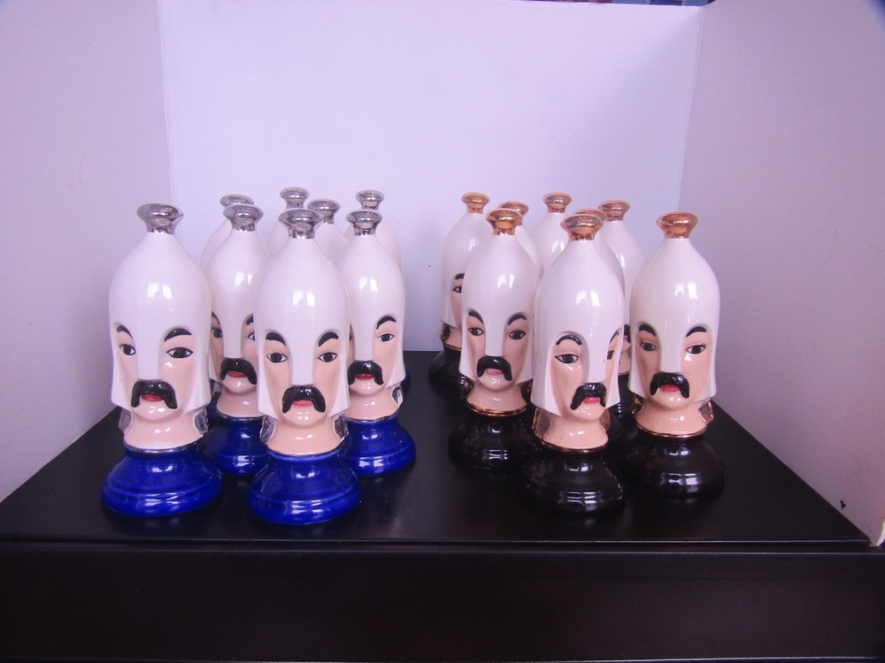 Mid-Century Hand Painted Chess Set