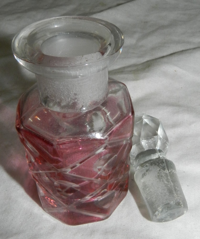 2 Cranberry Flashed Perfume Bottles with Ground Stoppers
