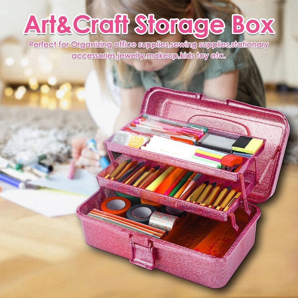 Glitter & Craft Tool Storage Box,3-Layer Stackable Carry Tackle Box Sewing9932