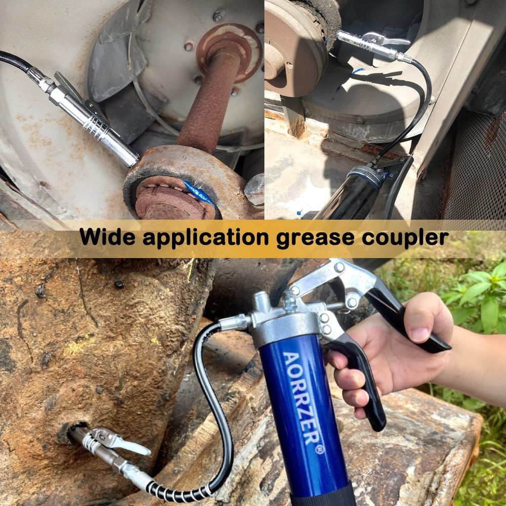 AORRZER Grease Gun Coupler, Strong Lock on Greases 1 pcs+hose, Silver