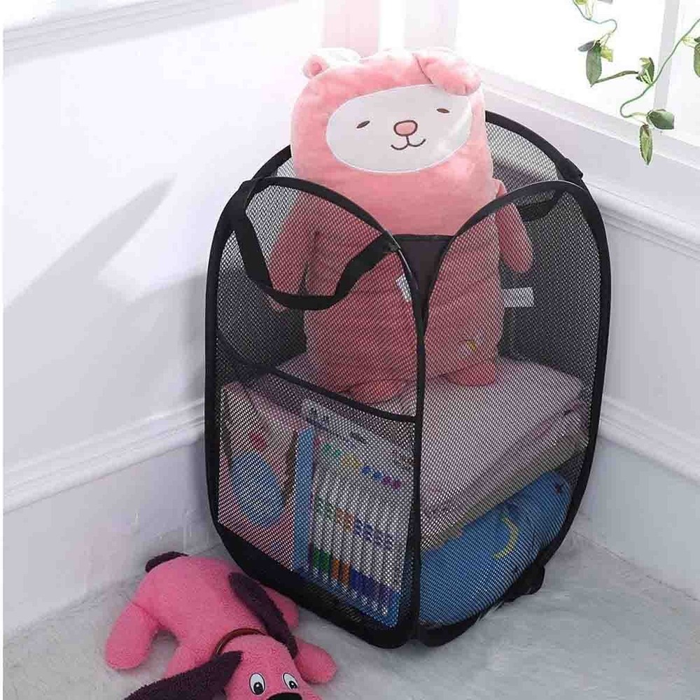 (Black | 2-piece set) Convenient laundry folding mesh pop-up gift basket