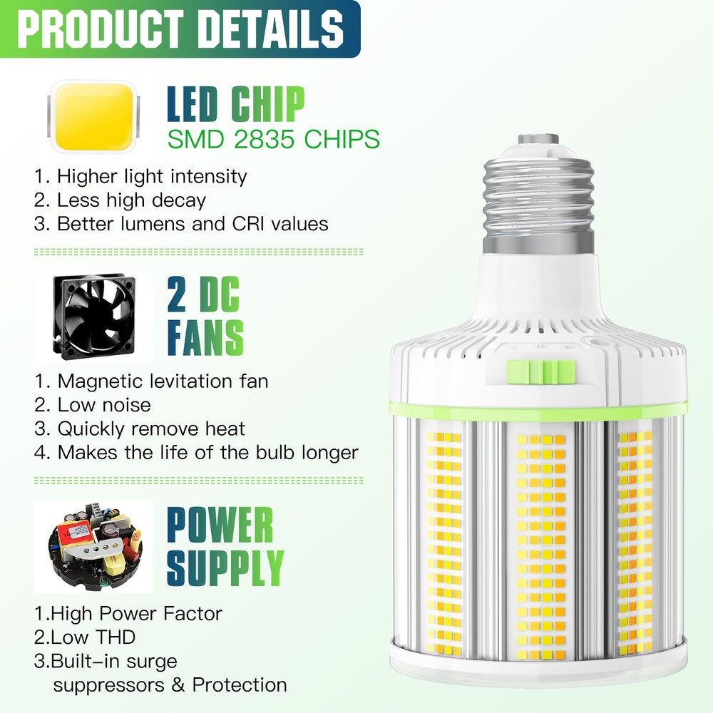 5Pack 100W LED Corn Light Equivalent 400W MH/HPS Warehouse Parking Lot Light E39