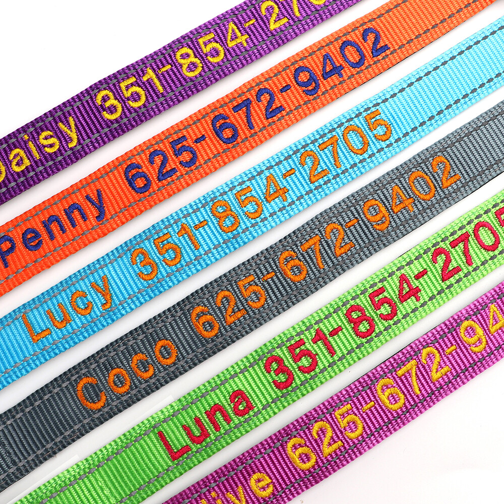 Embroidered Personalized Dog Collar Reflective Nylon Soft Padded Custom Name ID
