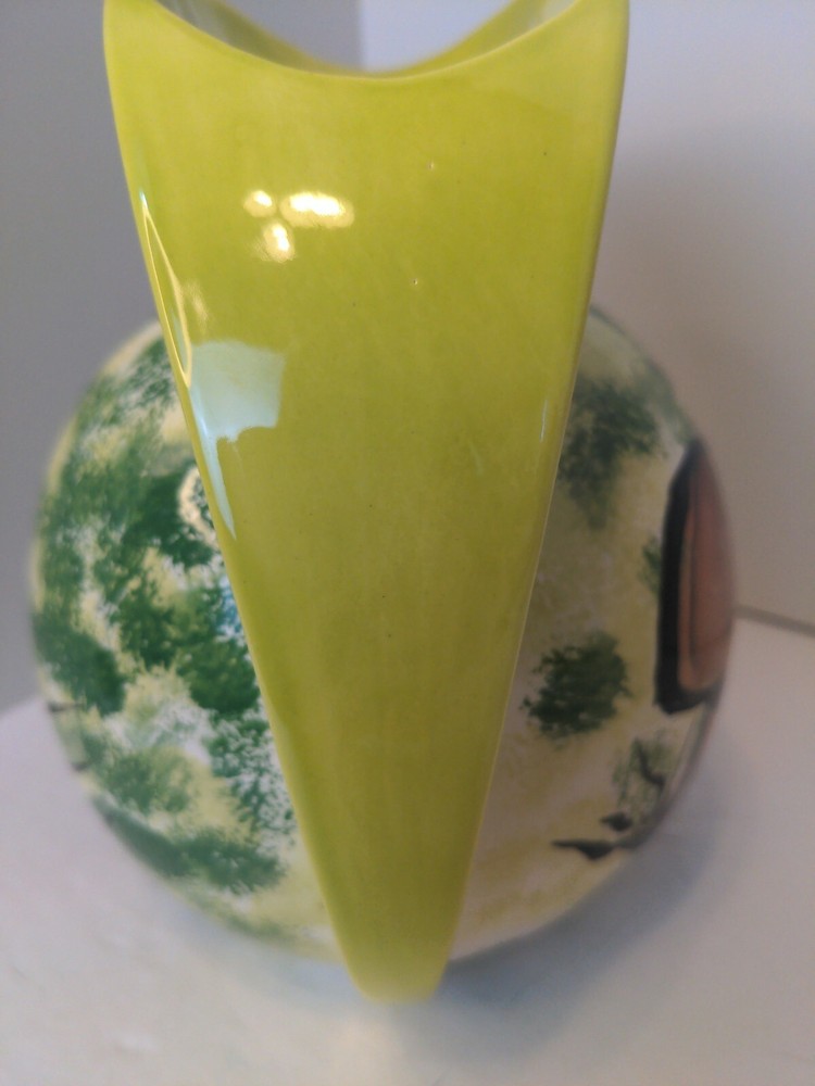 Retro Ceramic Colored Painted Mushroom Pitcher Pottery Signed MCM