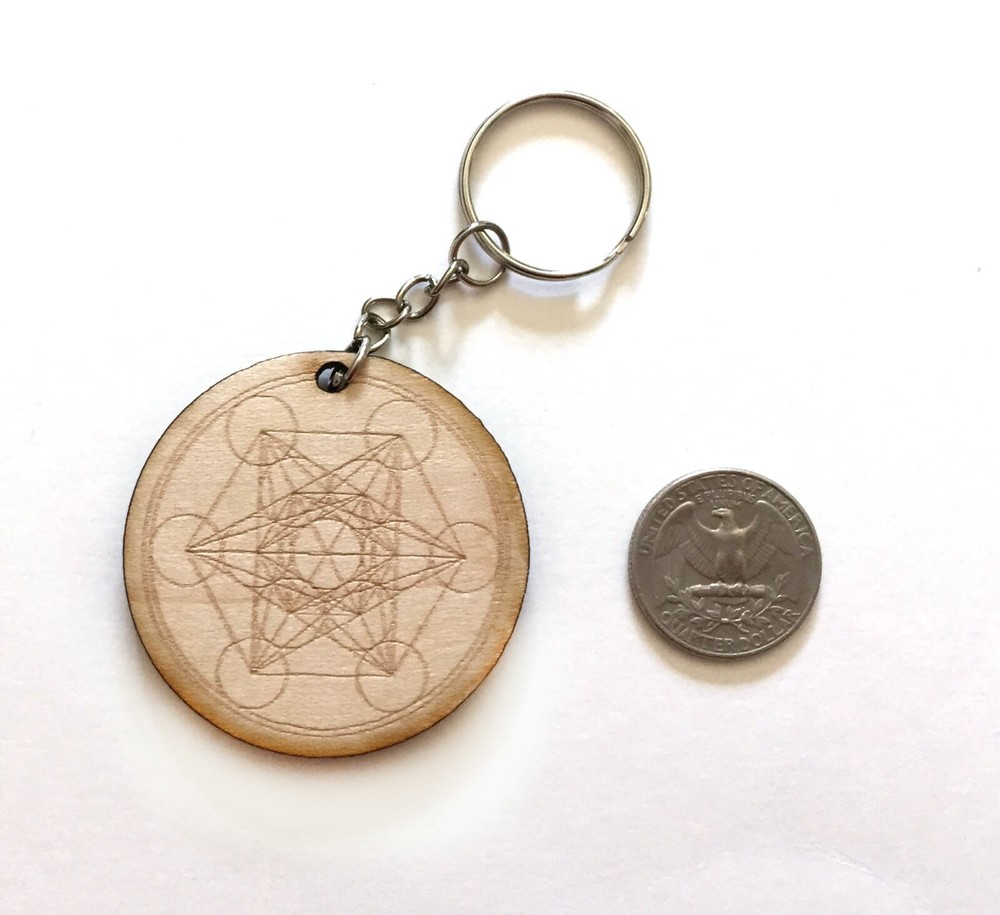 Laser engraved 2” Metratrone’s Cube Crystal Grid Key Chain