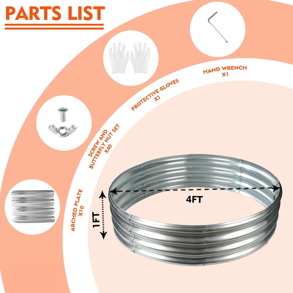 YSEJOMP 48 Inch Round Galvanized Fire Pit 4 FT Diameter+1 Tall, Silver