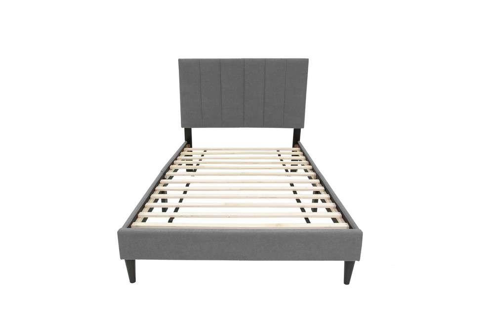 Poundex Adjustable Gray Fabric Channel Tufted Twin Size Bed Frame