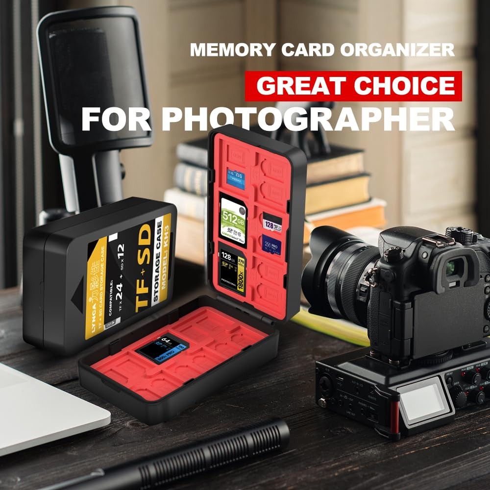 Memory Card Holder Case, LYNCA Camera SD Protector Organizer, 36 Black