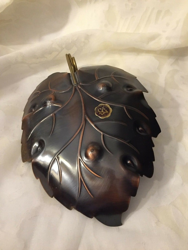 CG Coppercraft Guild Leaf Shaped Candy or Nut Dish, Trinket Dish w/Looped Handle