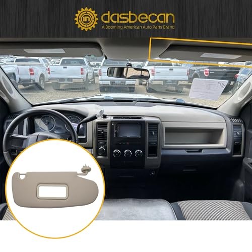 Gray Right Passenger Side Car Sun Visor W/Mirror Compatible with Dodge Ram