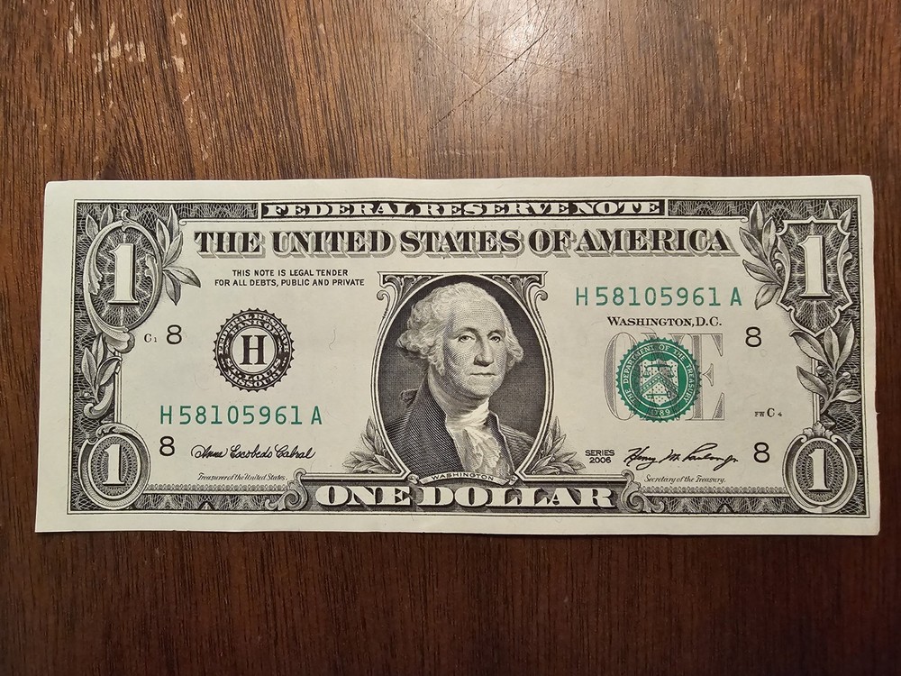 2006 $1 Slight Misaligned Second Print Error Note - Paper Money Error