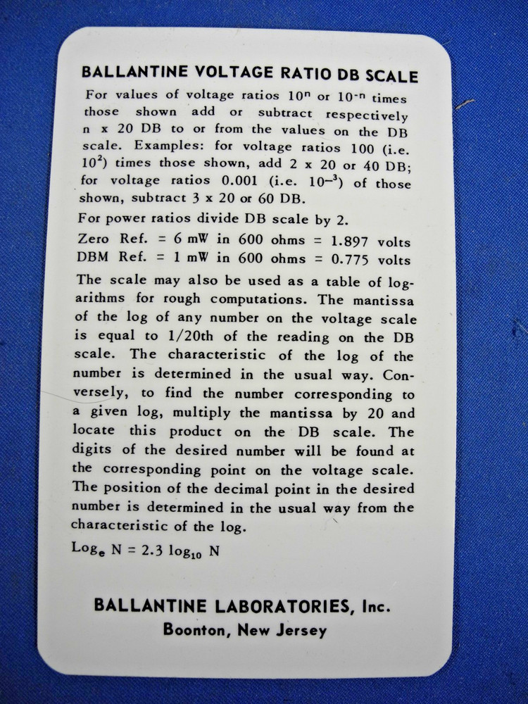 Vintage Ballantine Voltmeter Scale Card Very Nice!