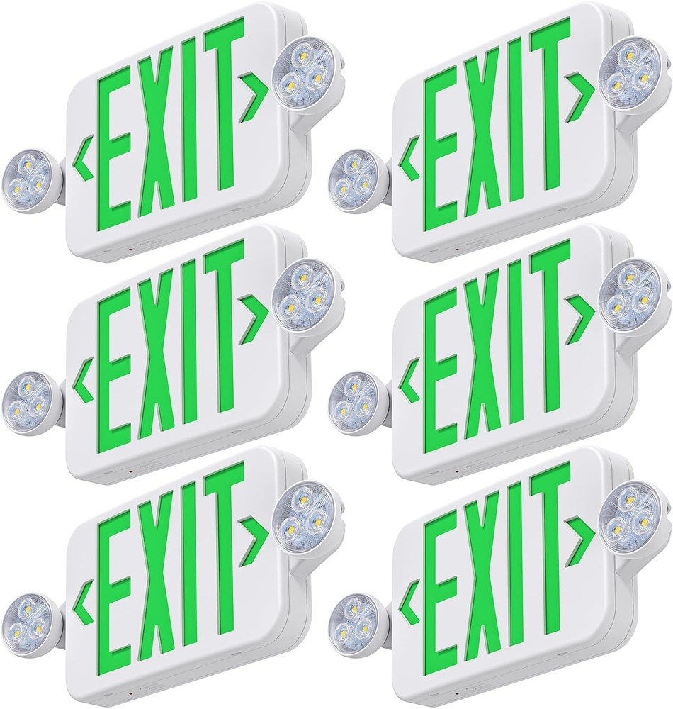 Led Exit Sign Emergency Light Combo Adjustable Two Head,Double Sided and Battery