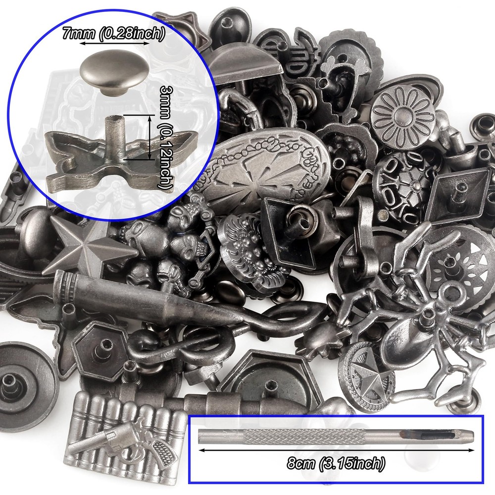 70Sets Assorted Conchos Mixed Antique Silver Color Studs Spikes and Studs Riv...