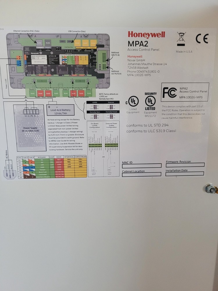 honeywell access control mpa1002u-mps2 door access control