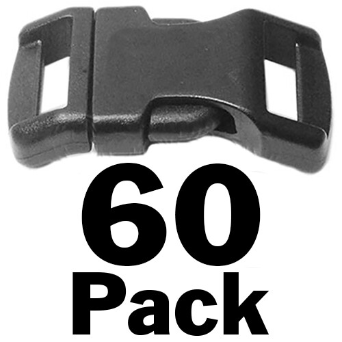 60 Pack Contoured Side Release Small Black Plastic Buckles for 1/2" Straps