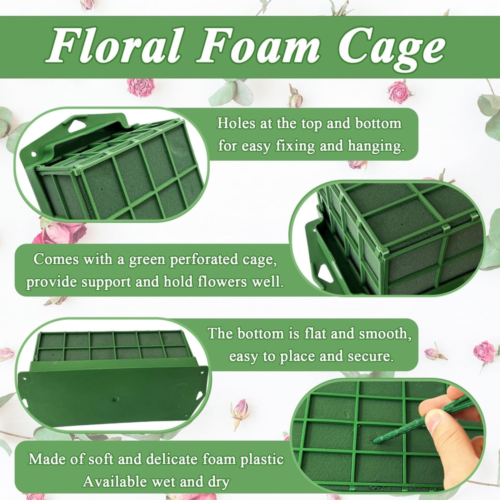 3 Pcs Green Rectangular Floral Foam Cage, Holds Fresh or Artificial Flowers, ...