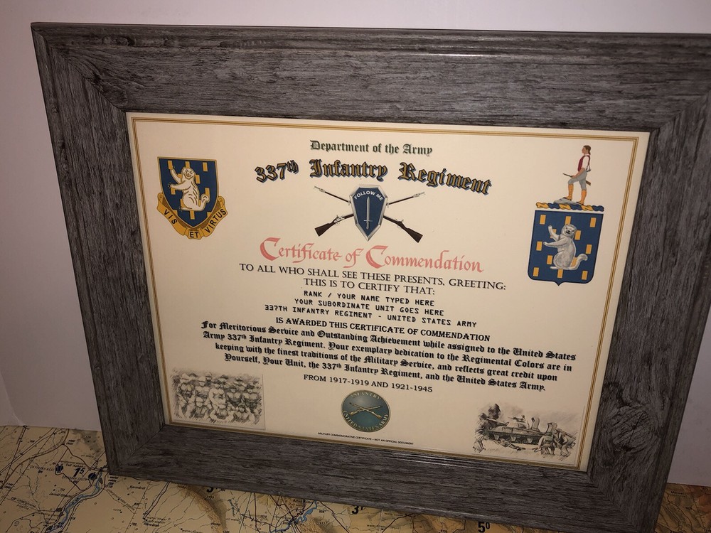 337TH INFANTRY REGIMENT / COMMEMORATIVE - CERTIFICATE OF COMMENDATION