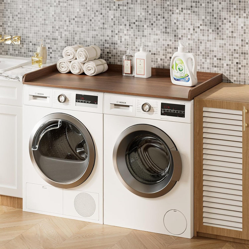 Walnut Laundry Countertop for Washer & Dryer - 27.6" x 54" Storage Solution
