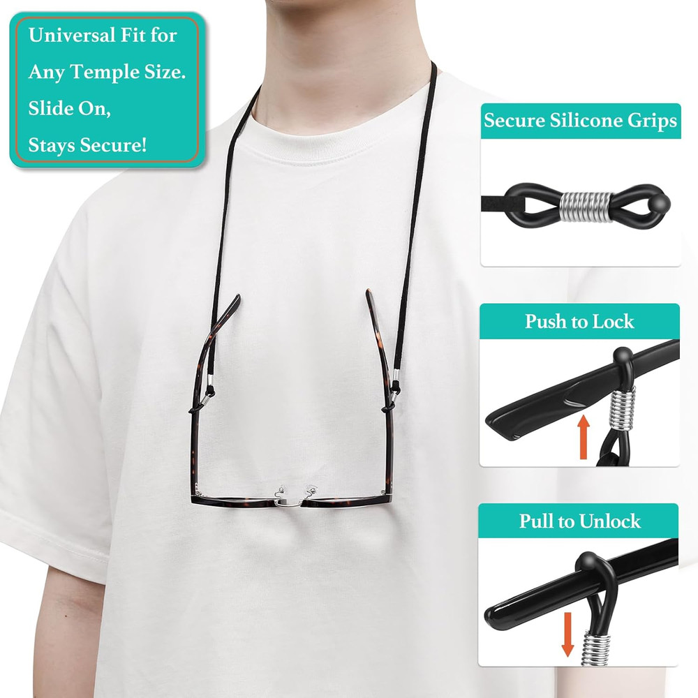 Extra Long Glasses Strap String with Secure Grip for Thick/Thin Arm - Neck Holde