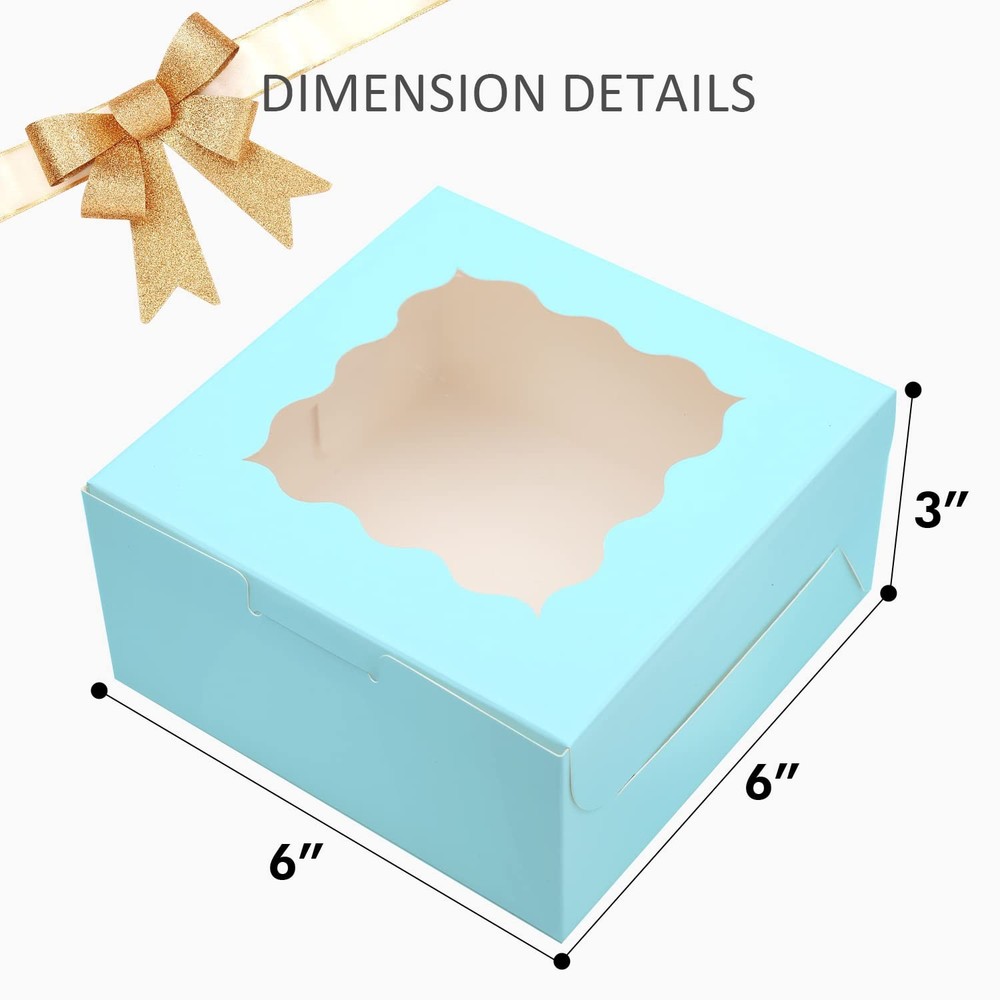60 PCS Light Blue Bakery Boxes Window 6x6x3 Inch Macaroon Pastry Cookie
