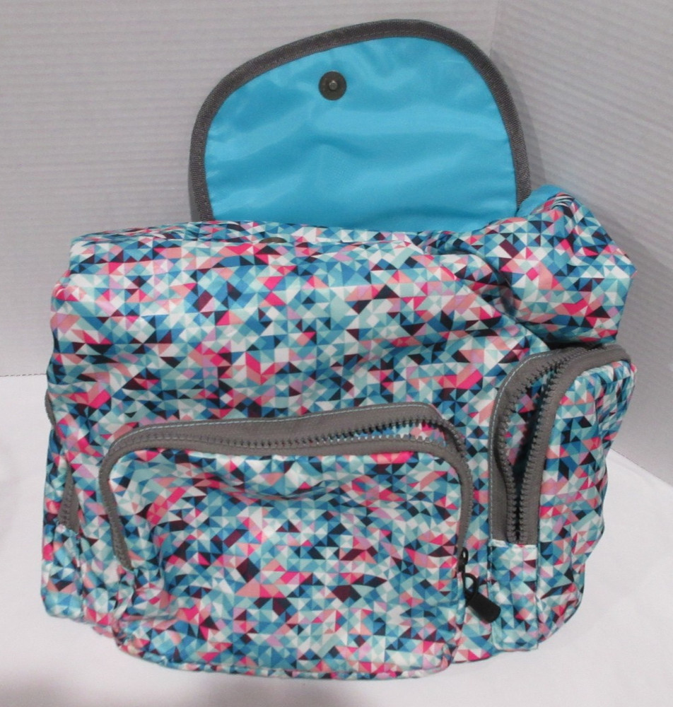 Blue Grey Mutlicolor Backpack With Zip Up and Drawstring Closure