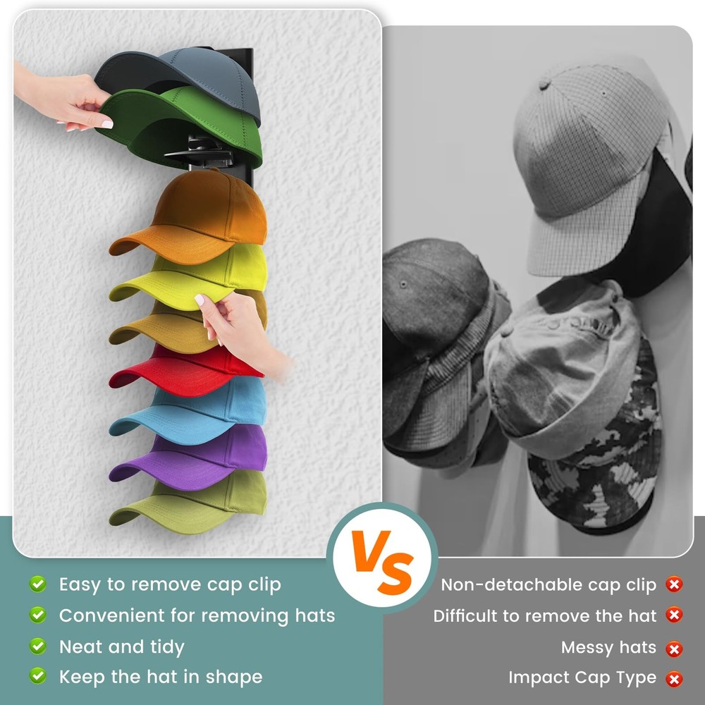 2Pack Hat Organizer for Baseball Cap with Locking Tech, Hat Rack Strong Adhes...