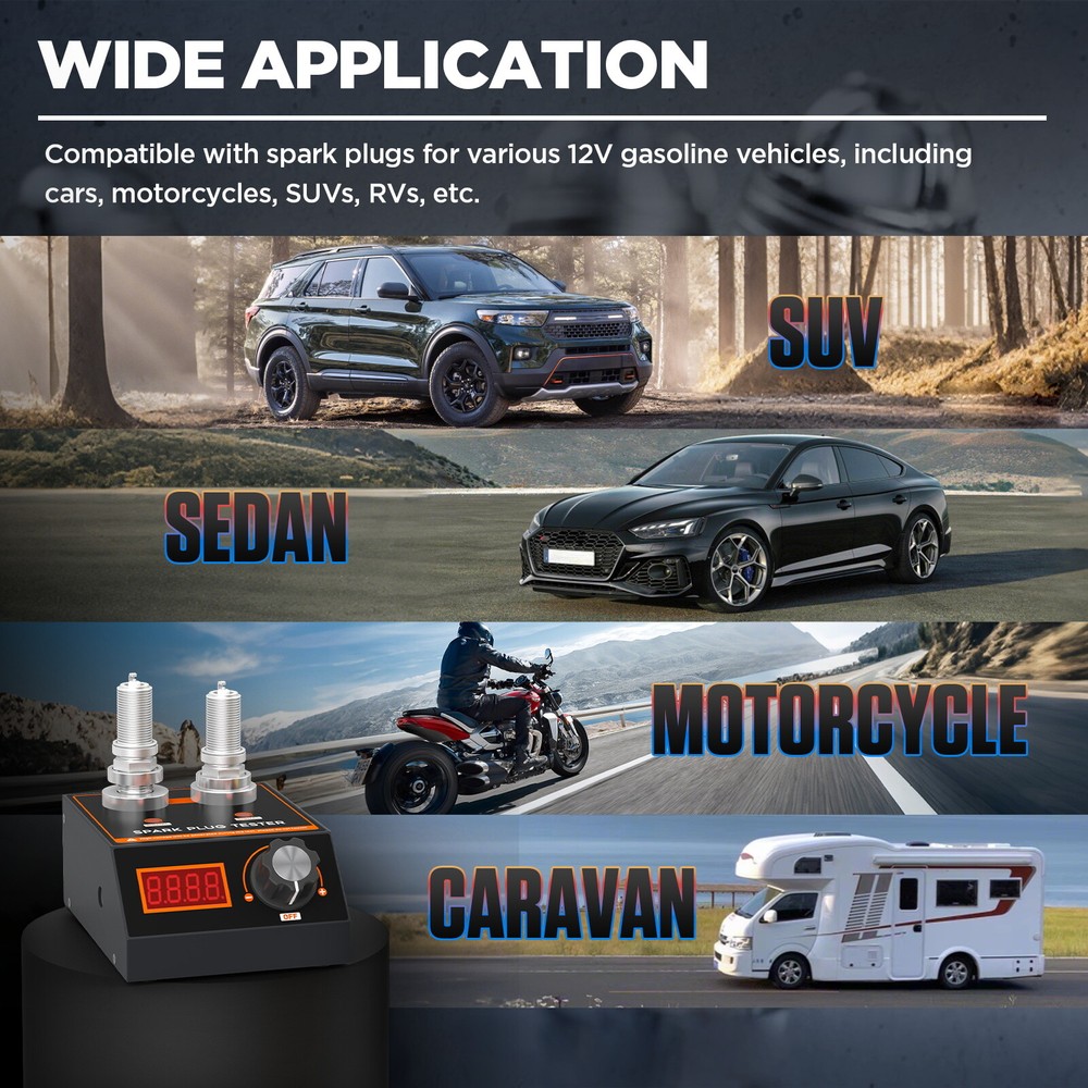 Spark Plug Tester 12V Gasoline Ignition Analyzer Adjustable Double Hole Detector