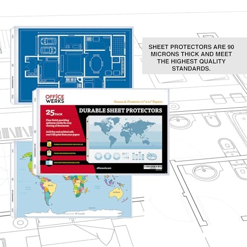 11 x 17 Sheet Protectors, Landscape View, 25 Pack, Side Loading, Protect,