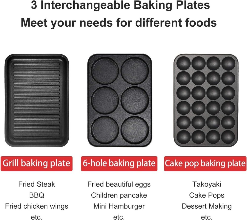 Multifunction Nonstick Baking Maker with 3 Interchangeable Baking Plates for ...