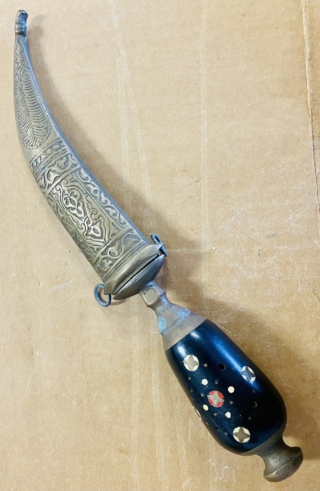 11” Engraved Dagger / Knife with Engraved Scabbard. Origin Unknown