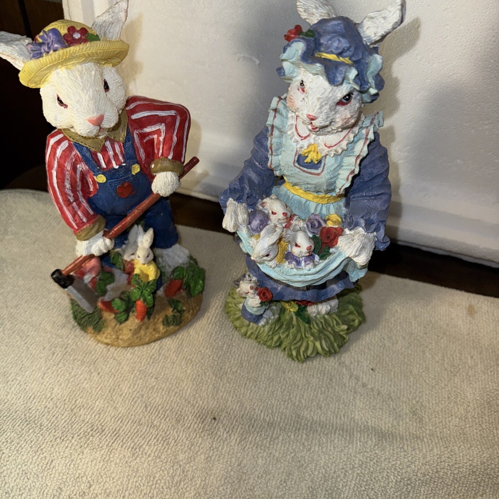 Charming Easter Bunny Rabbit Figurines Set of 2-8" Tall