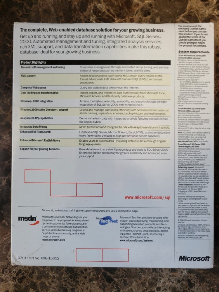 Microsoft SQL Server 2000 Standard Edition One (1) Processor License