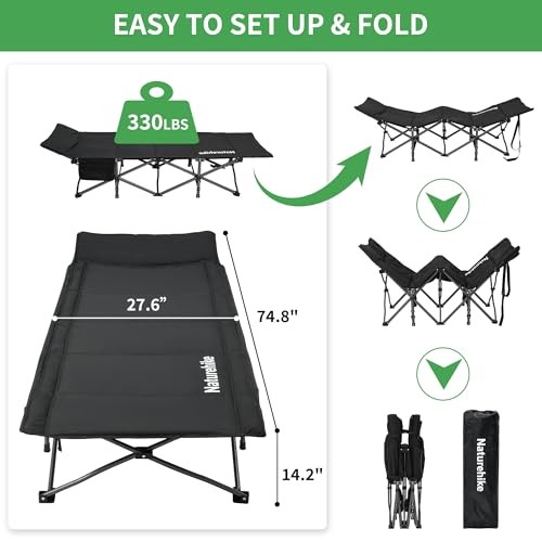 Folding Camping Cot for Adults GoWild Portable Sleeping Cot with Carry Black