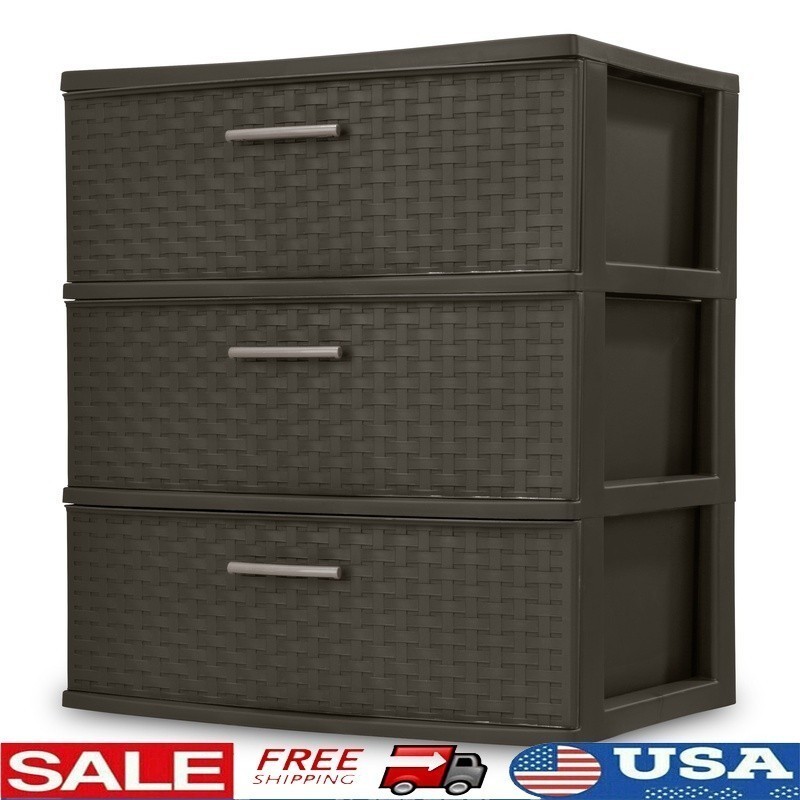 3 Drawer Storage Tower Plastic Weave Organizer W/ Pull Handles Home Use