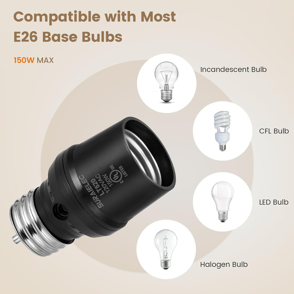 Light Sensor Socket, Automatic Dusk to Dawn Light Socket with 360° Sensor Rotati