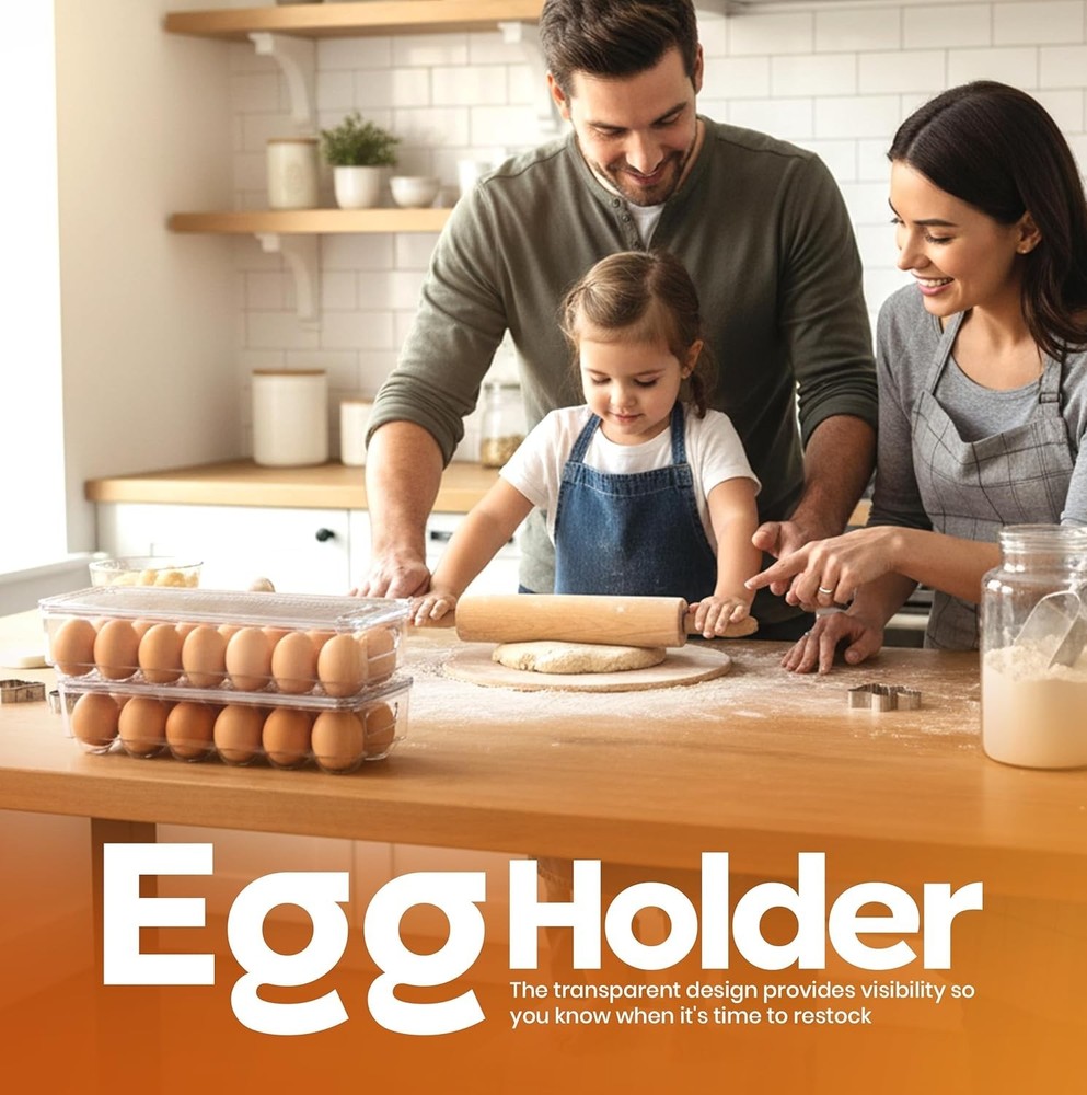 Egg Container with Lid and Handle for Refrigerator Organization- Pack of 2 - Cle