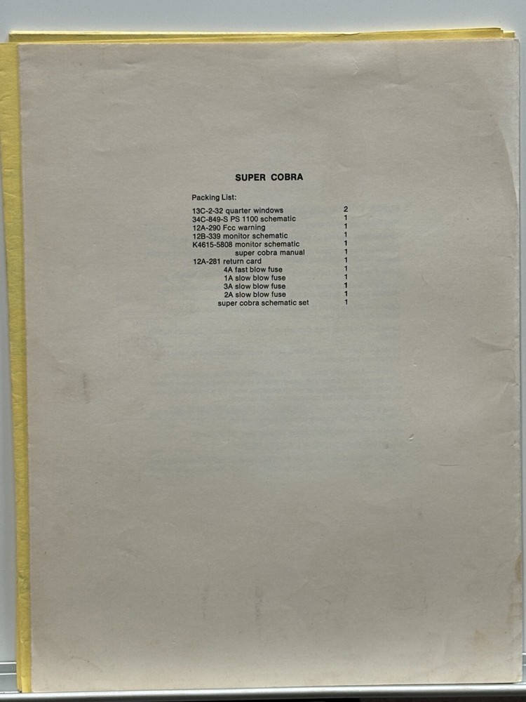 ORIGINAL-STERN-SUPER COBRA-ARCADE-SCHEMATICS