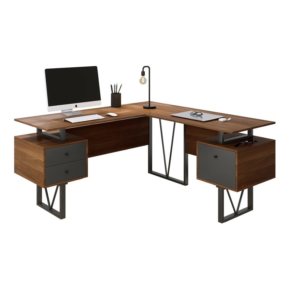 Techni Mobili Reversible L-Shape Computer Desk Workstation with Multiple Storage
