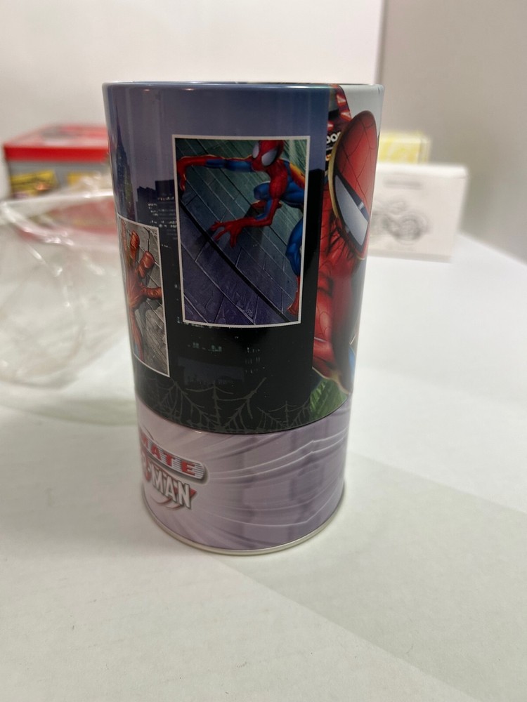 MARVEL 2001. ULTIMATE SPIDERMAN TIN PENCIL CUP WITH HIDDEN COMPARTMENT