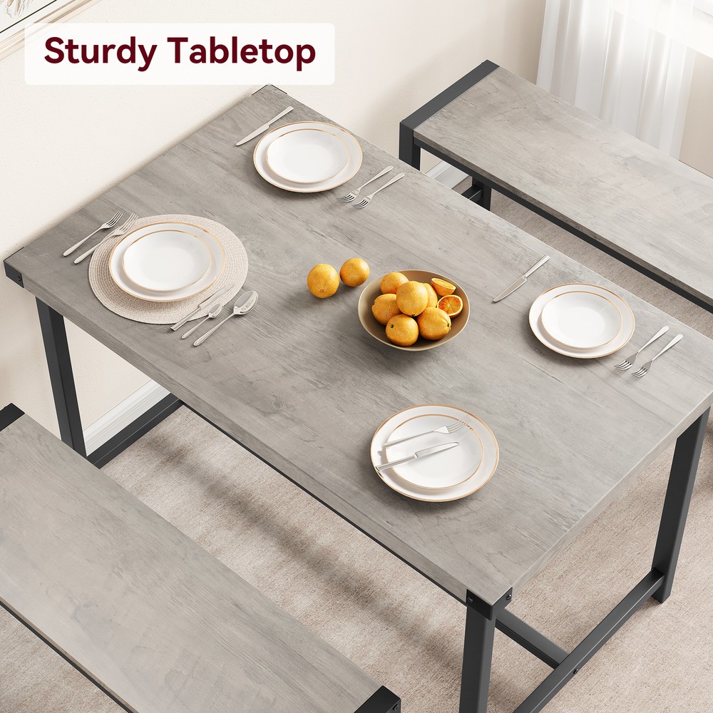 3-Pieces Dining Table Set for 4, Kitchen Table with 2 Benches, for Small Space