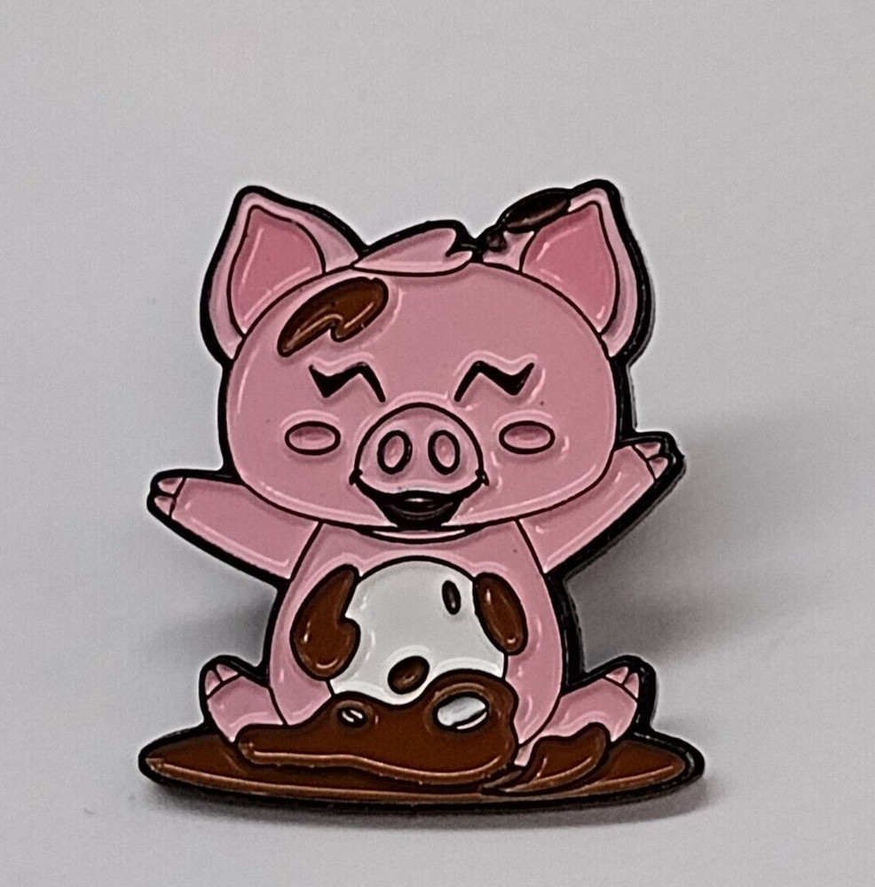 Pink Enamel Pig Figure Lapel Pin