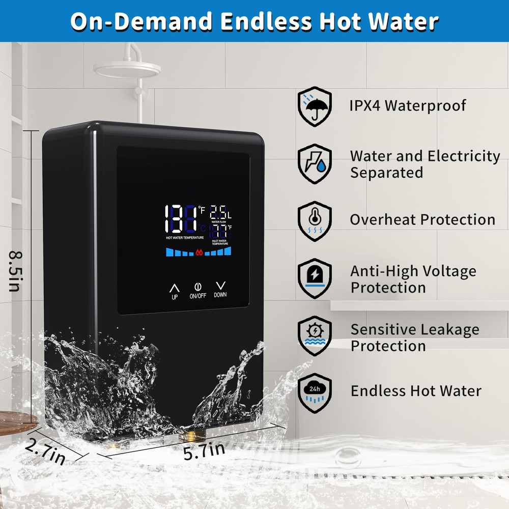 Tankless Water Heater Electric, 5500W 110V Instant Hot Water Heater with Remo...